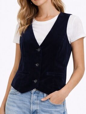 Gap Vest Women’s Small Dark Blue Velvet Button Front Grunge Punk Y2K 90’s Retro